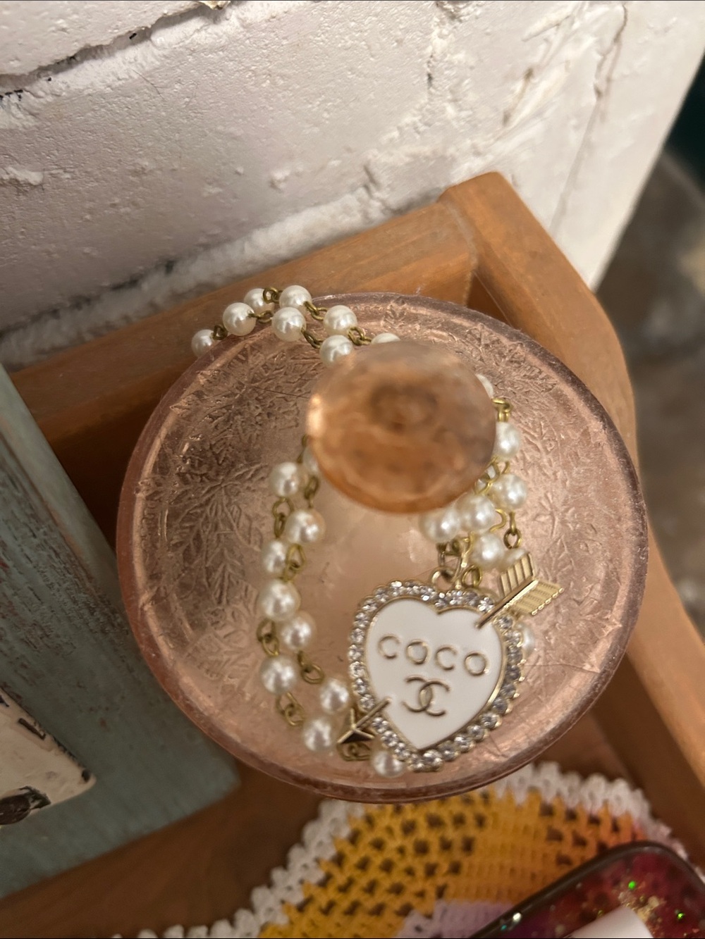 Authentic Designer Charm from a Zipper Pull on a Repurposed, Faux Pearl Chain - Picture 8 of 16